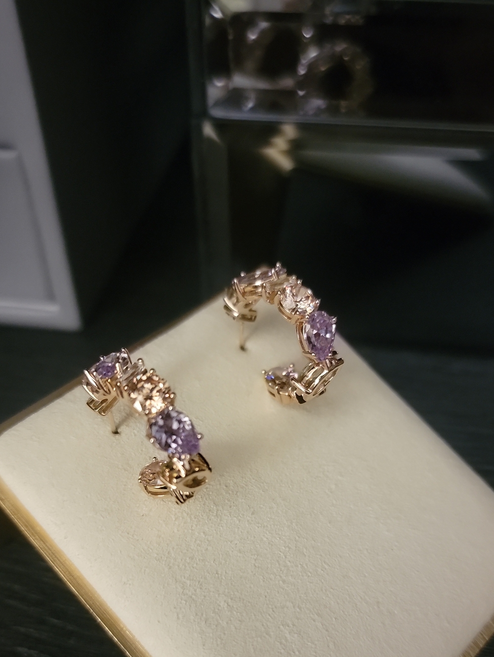 Gold Hoop Earrings with Pastel Multi Color Crytals